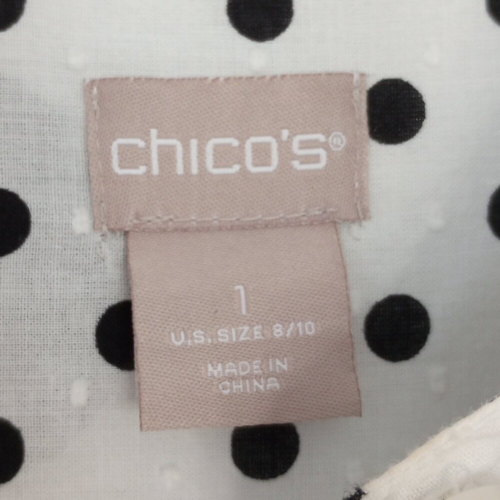 Chico's Black & White Polka Dot Cotton Swiss Dot Button Front Blouse Sz 1 - Picture 3 of 11